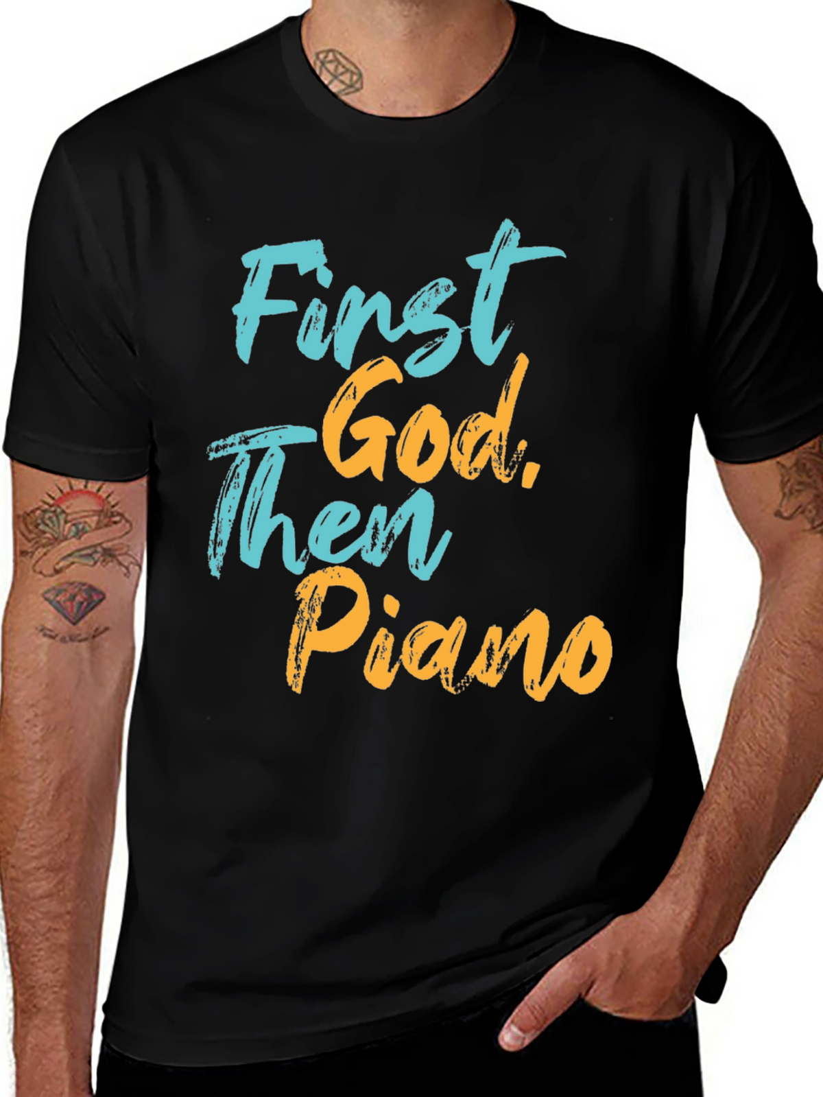 First God Then Piano Graphic T-Shirt