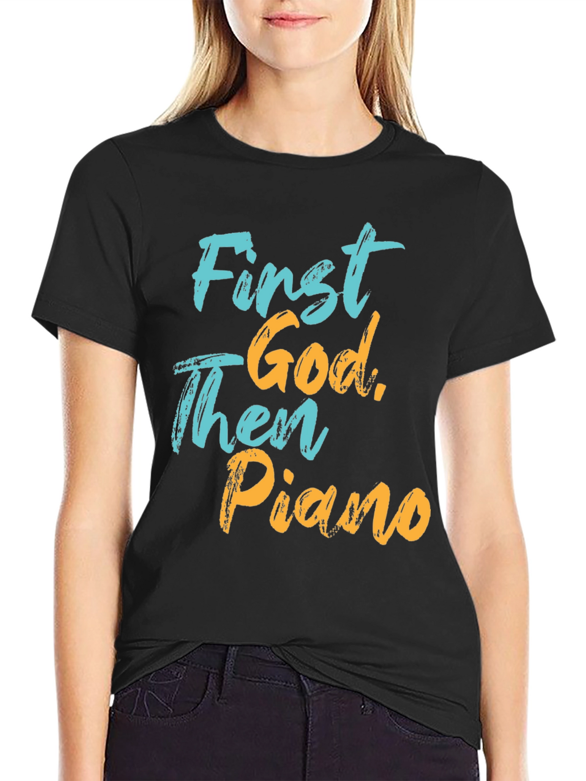 First God Then Piano Graphic T-Shirt