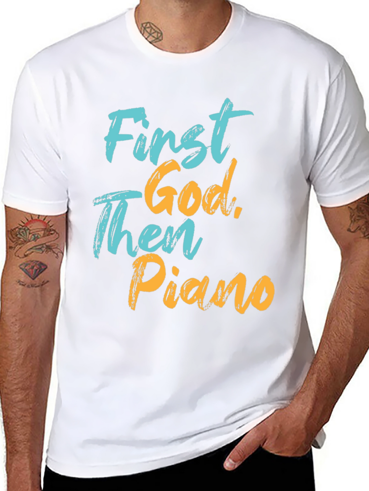 First God Then Piano Graphic T-Shirt