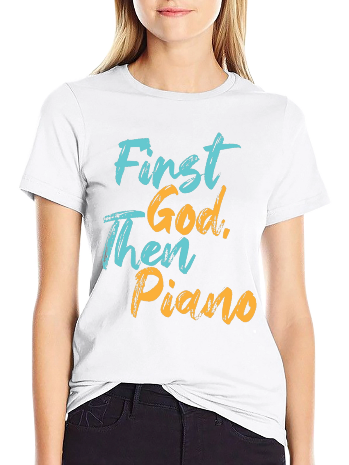First God Then Piano Graphic T-Shirt