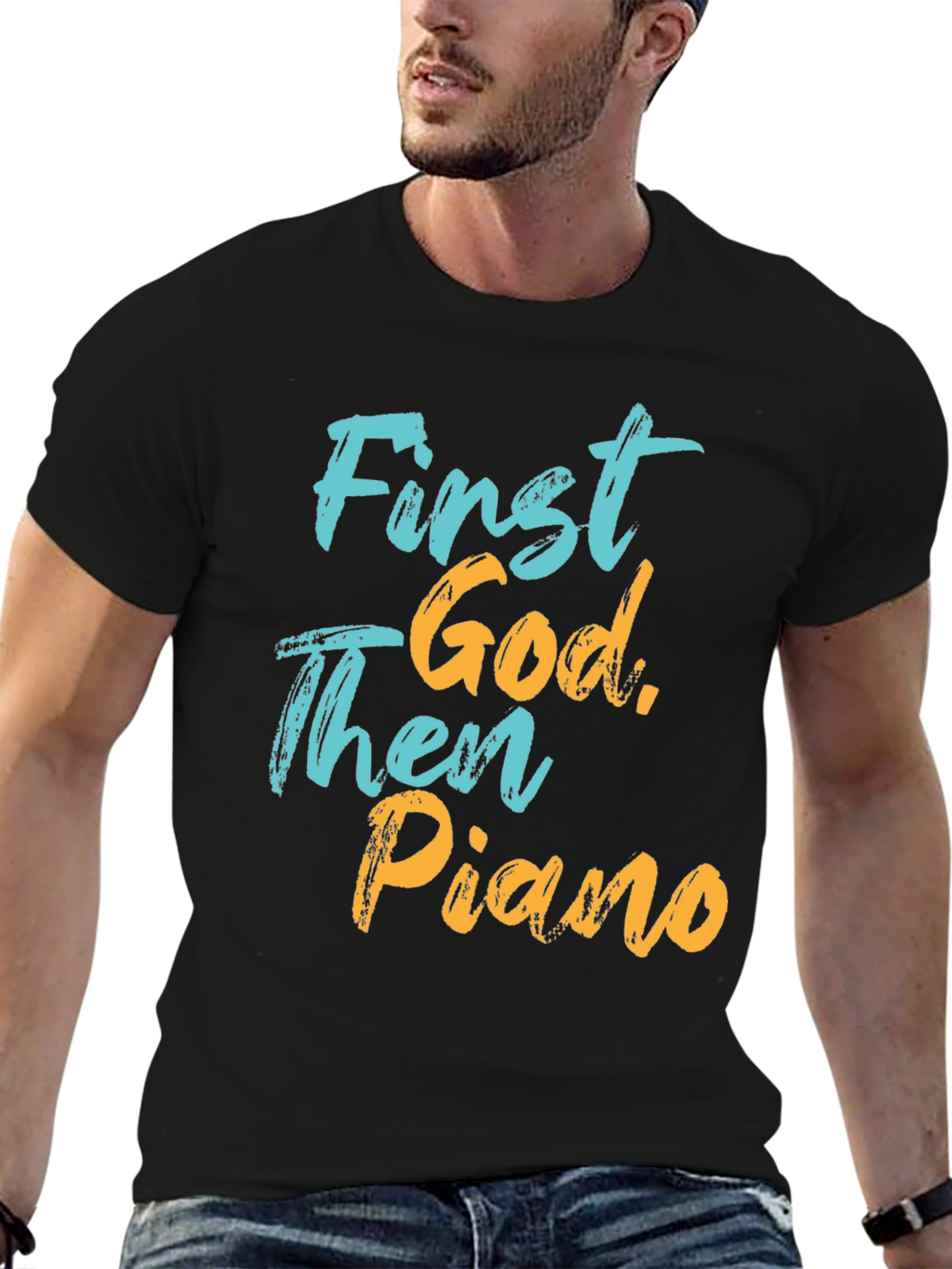 First God Then Piano Graphic T-Shirt
