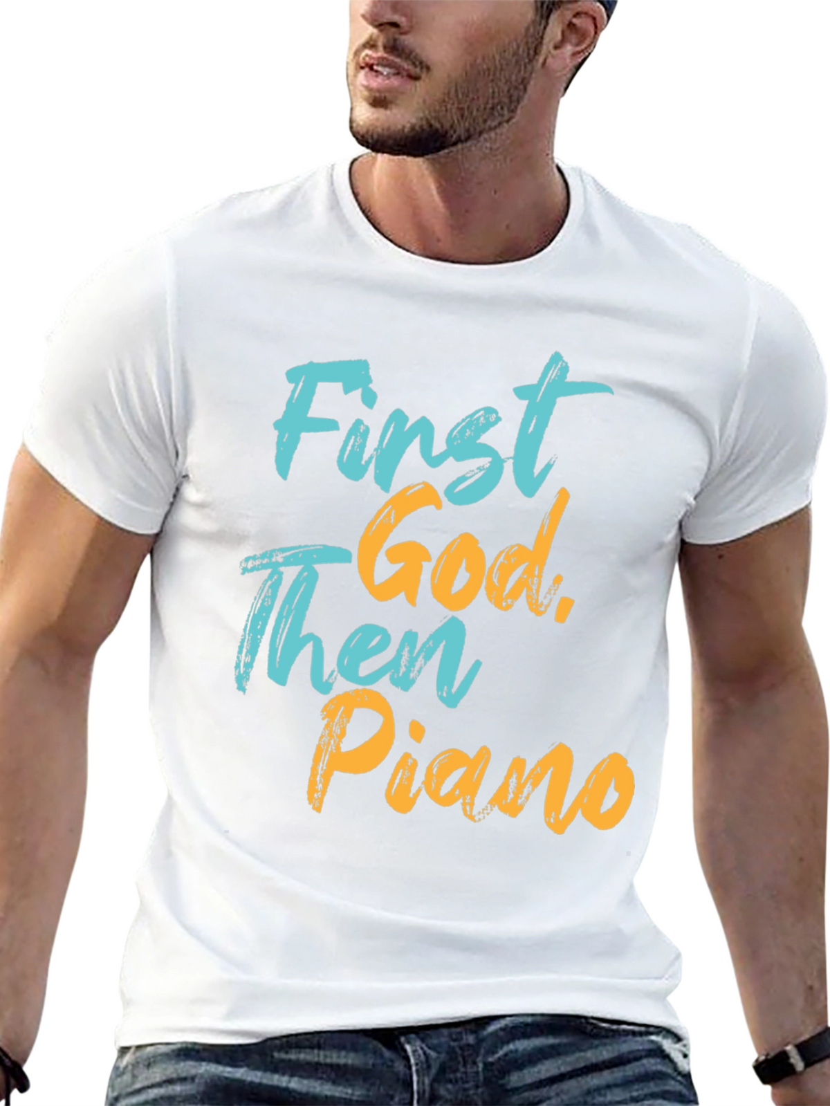 First God Then Piano Graphic T-Shirt