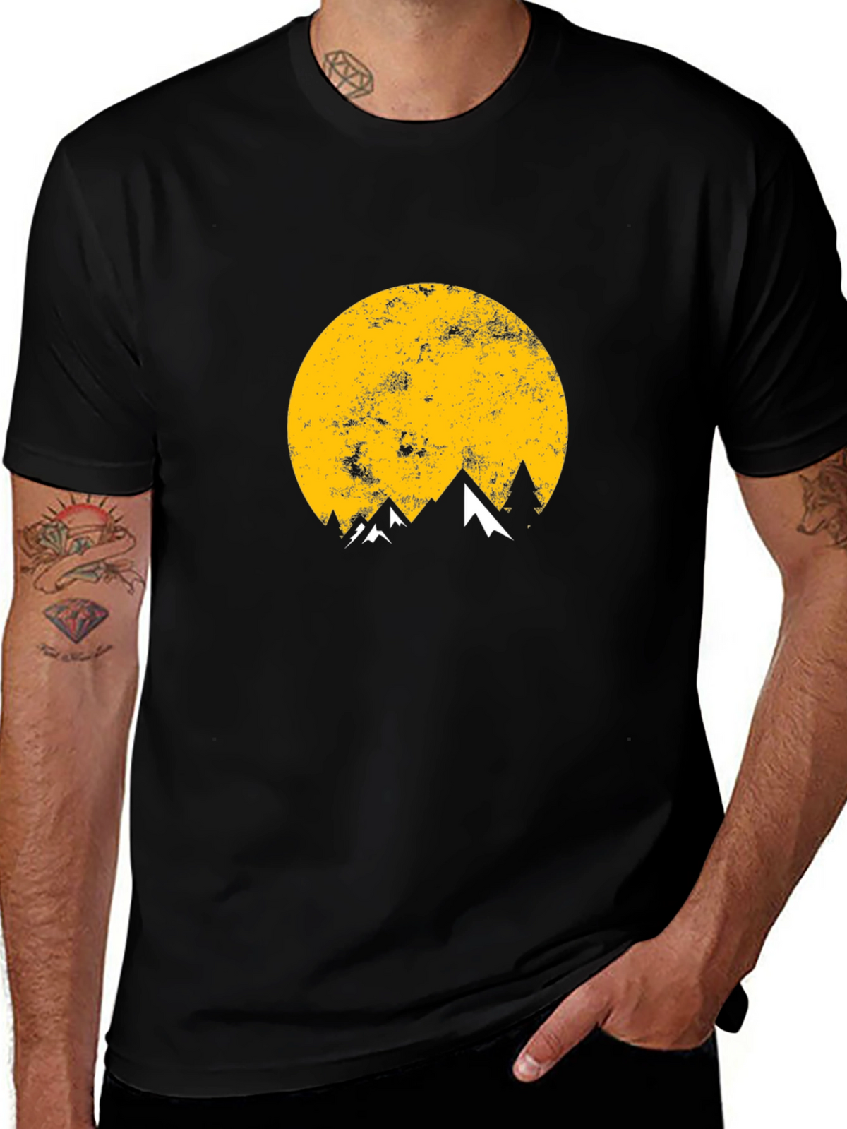 Mountain Moon Graphic Tee - Black Cotton T-Shirt