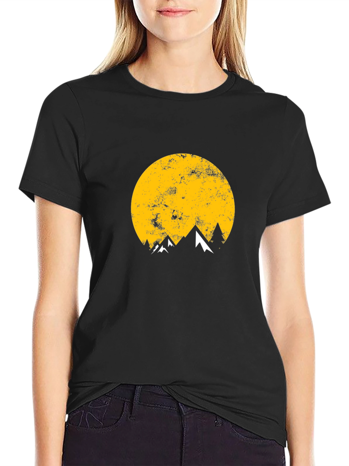 Mountain Moon Graphic Tee - Black Cotton T-Shirt