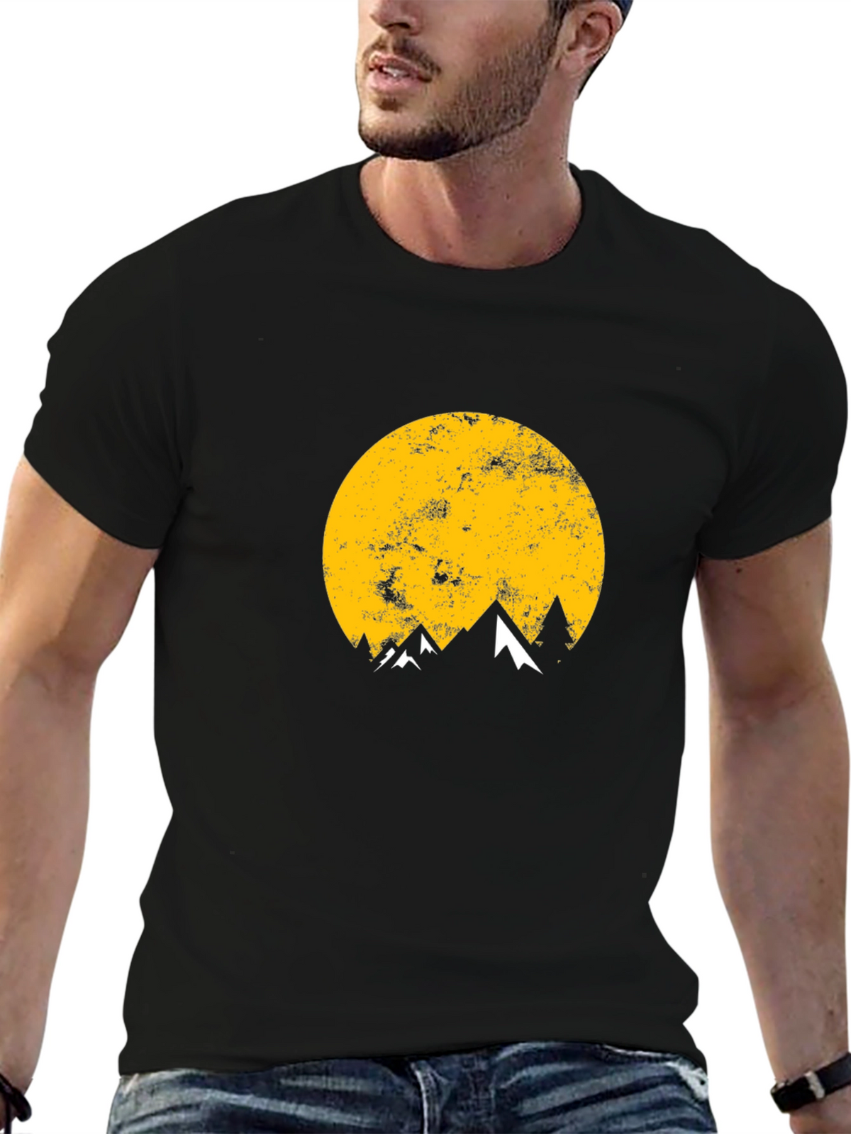 Mountain Moon Graphic Tee - Black Cotton T-Shirt
