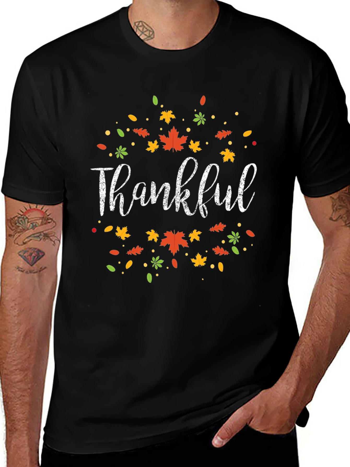 Thankful Fall Leaves Graphic Tee - Autumn Thanksgiving Shirt