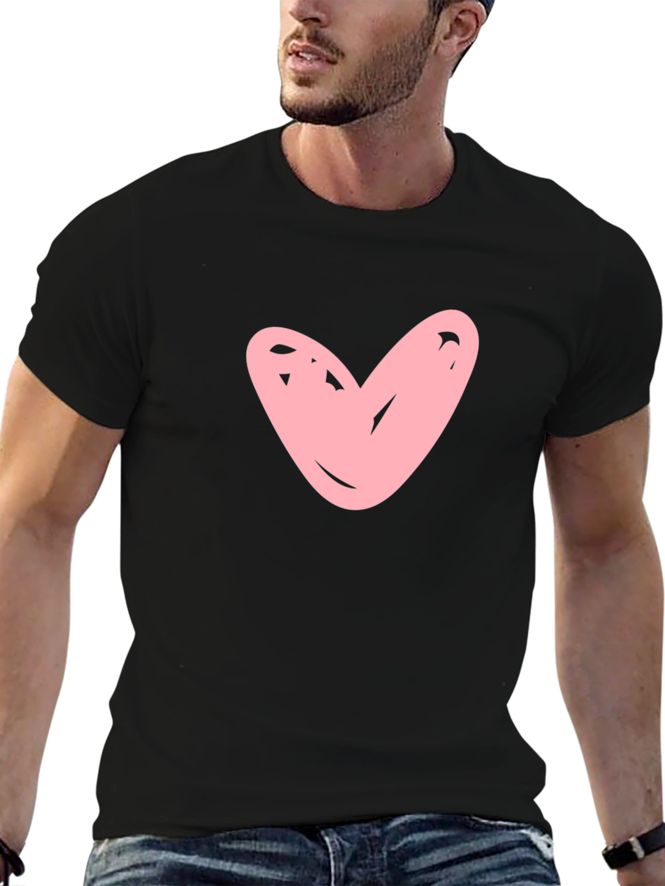Black T-shirt with Pink Heart Graphic