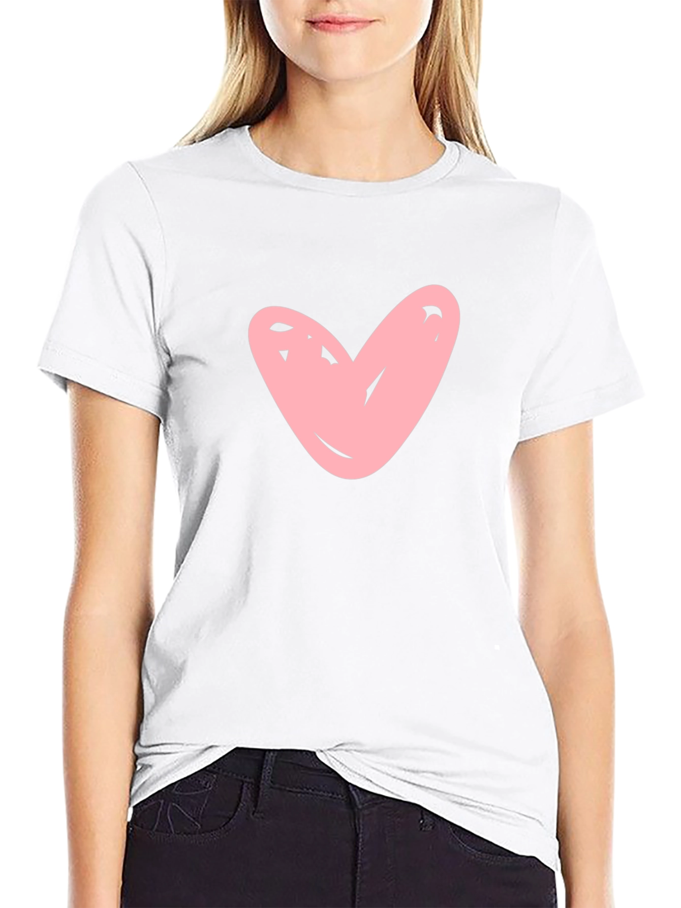 Black T-shirt with Pink Heart Graphic