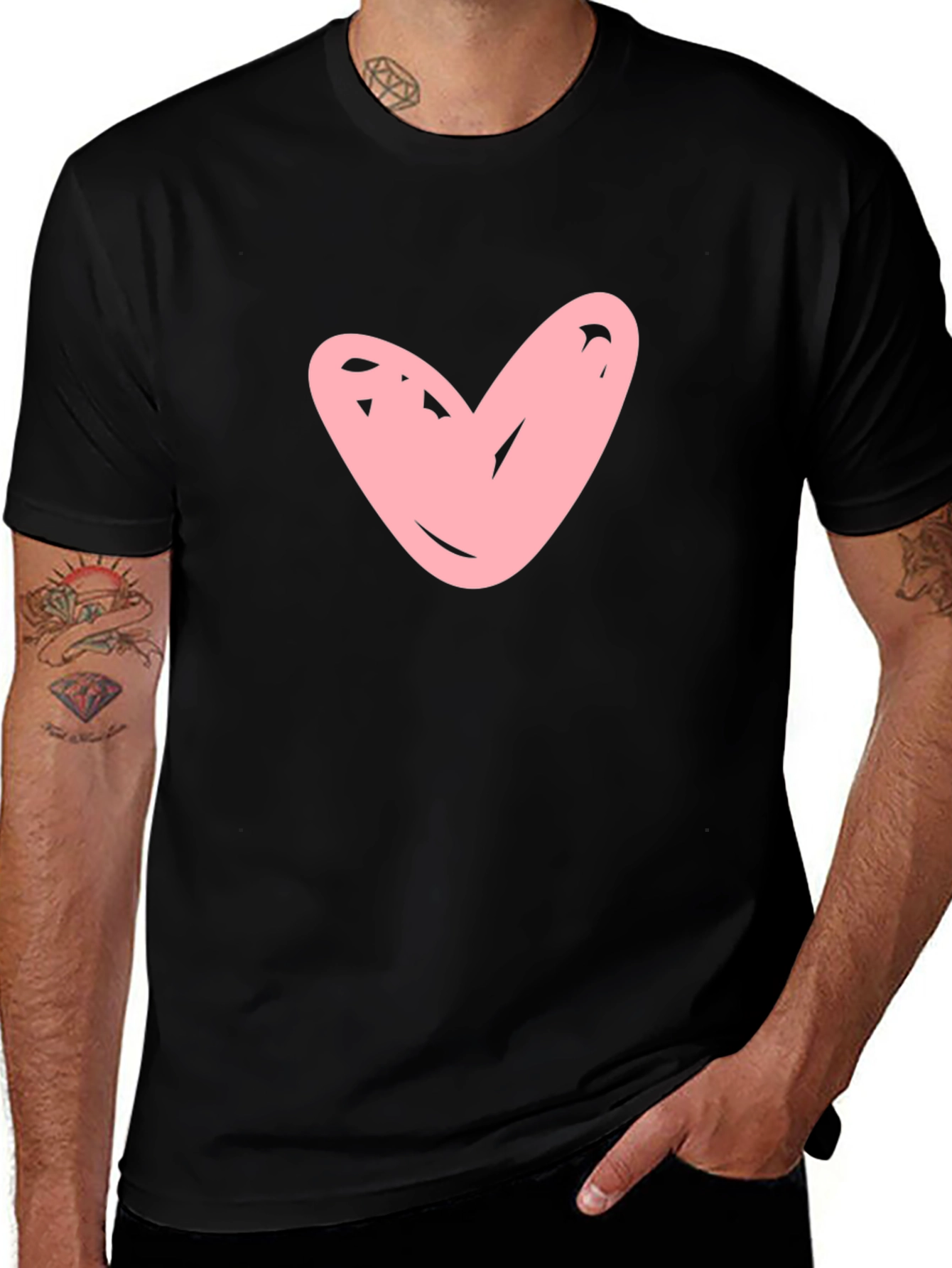 Black T-shirt with Pink Heart Graphic