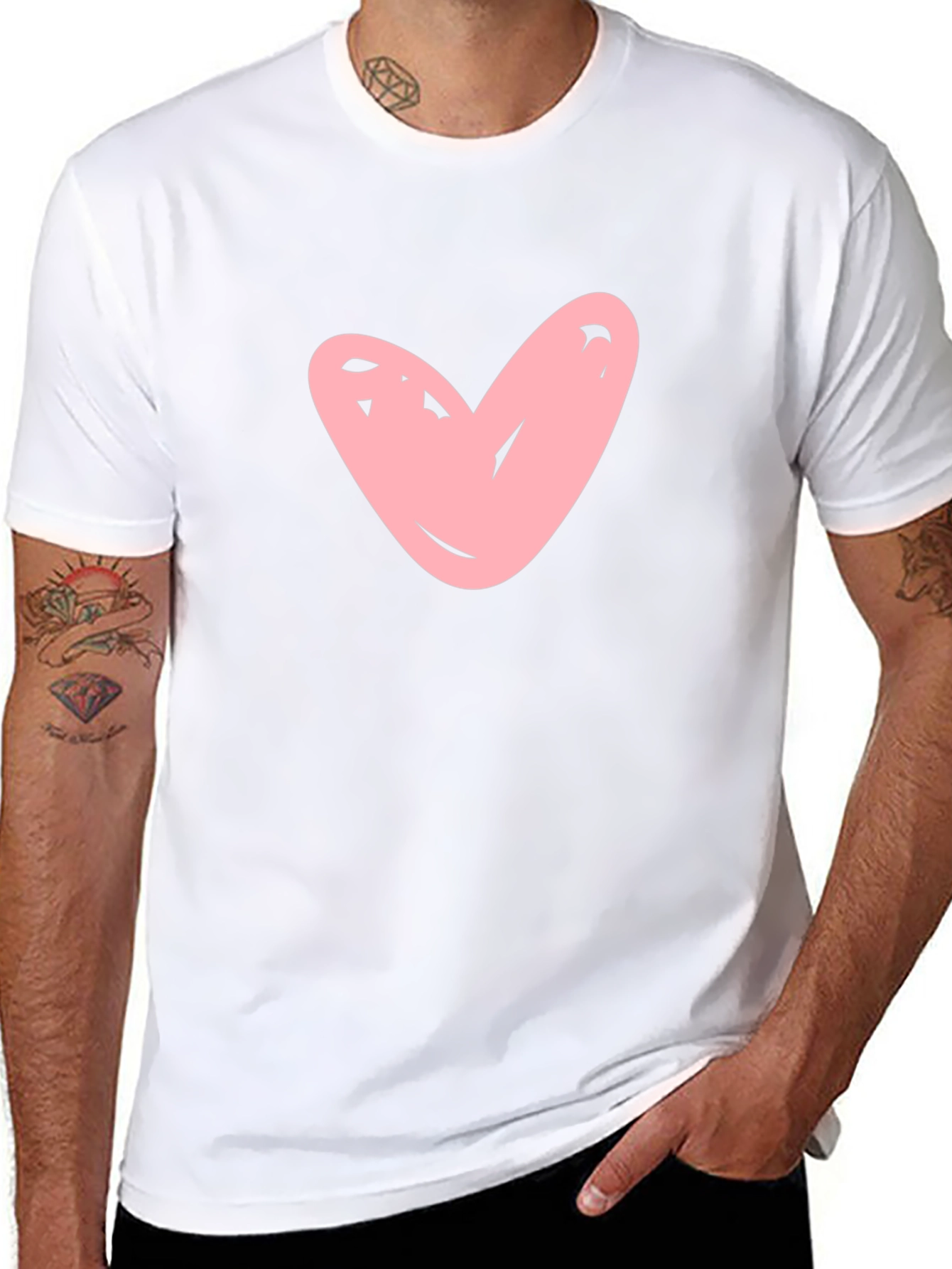 Black T-shirt with Pink Heart Graphic