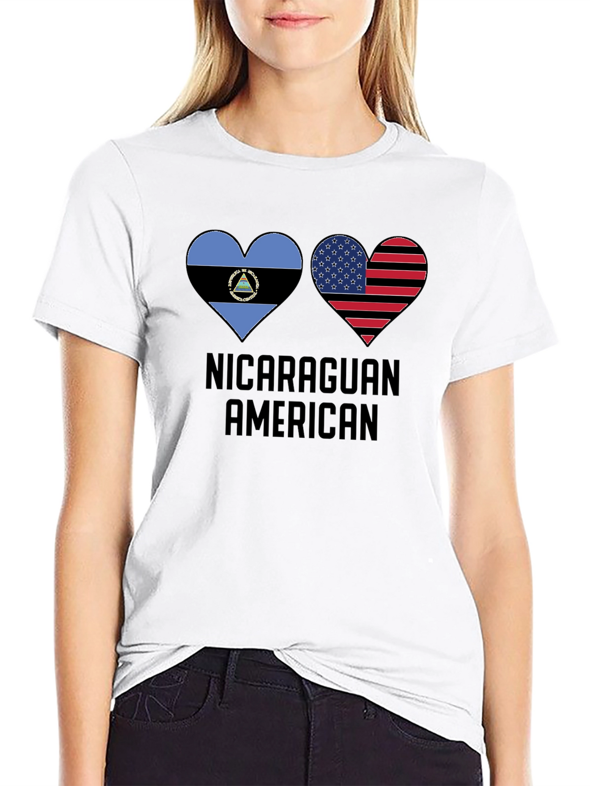 Nicaraguan American Flag Heart T-Shirt