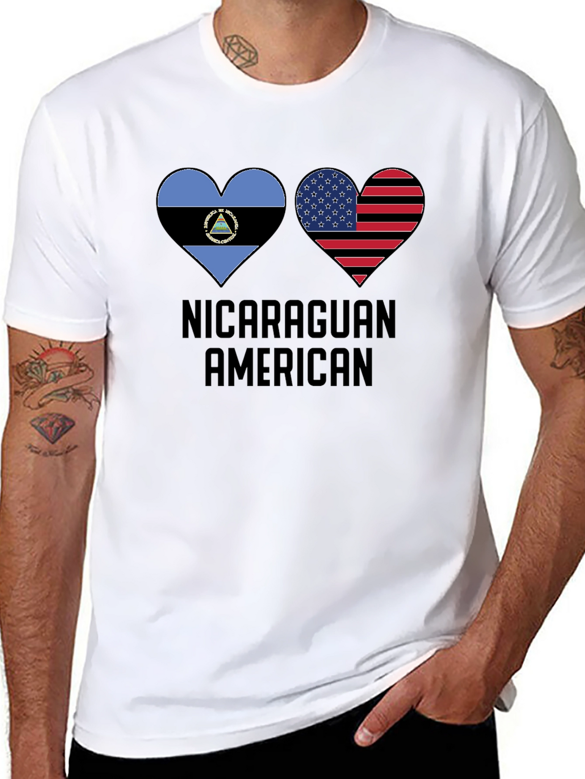 Nicaraguan American Flag Heart T-Shirt