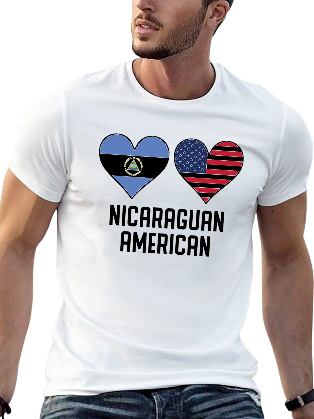 Nicaraguan American Flag Heart T-Shirt