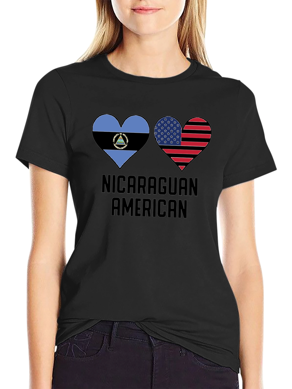 Nicaraguan American Flag Heart T-Shirt