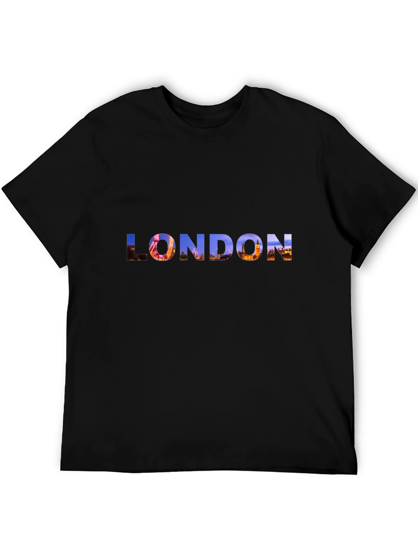 London Skyline Graphic Tee - Black Cotton T-Shirt