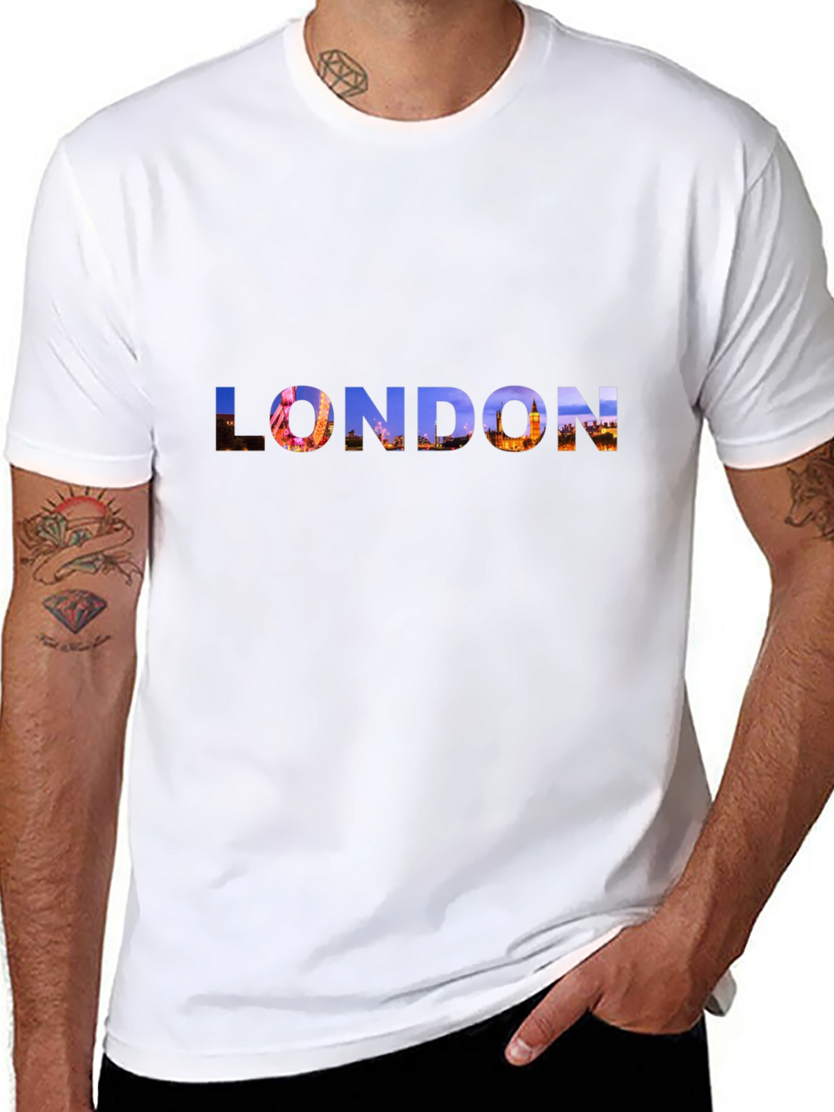 London Skyline Graphic Tee - Black Cotton T-Shirt