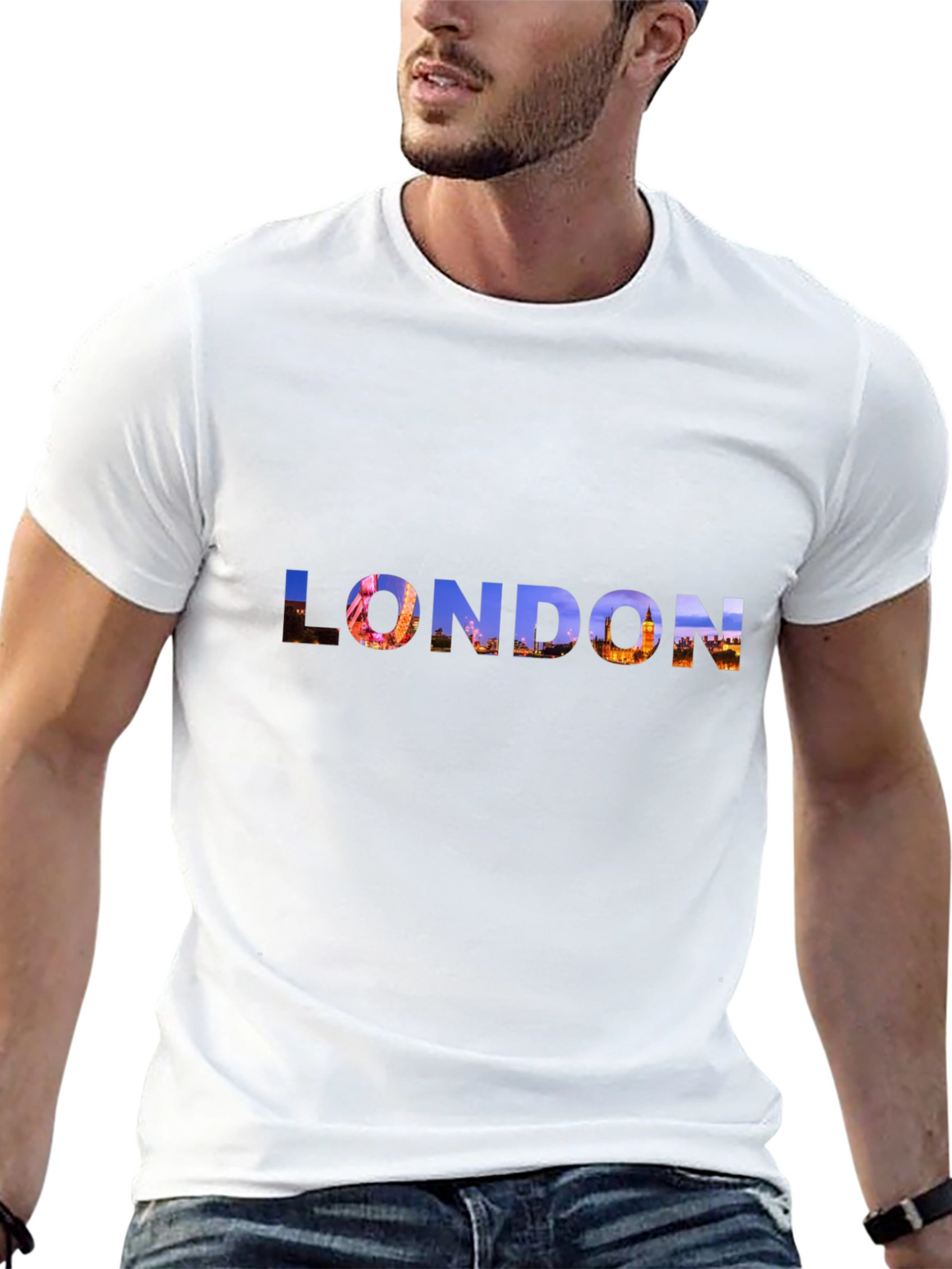 London Skyline Graphic Tee - Black Cotton T-Shirt