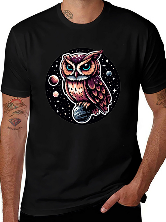 Cosmic Owl Graphic Tee - Black Cotton Blend