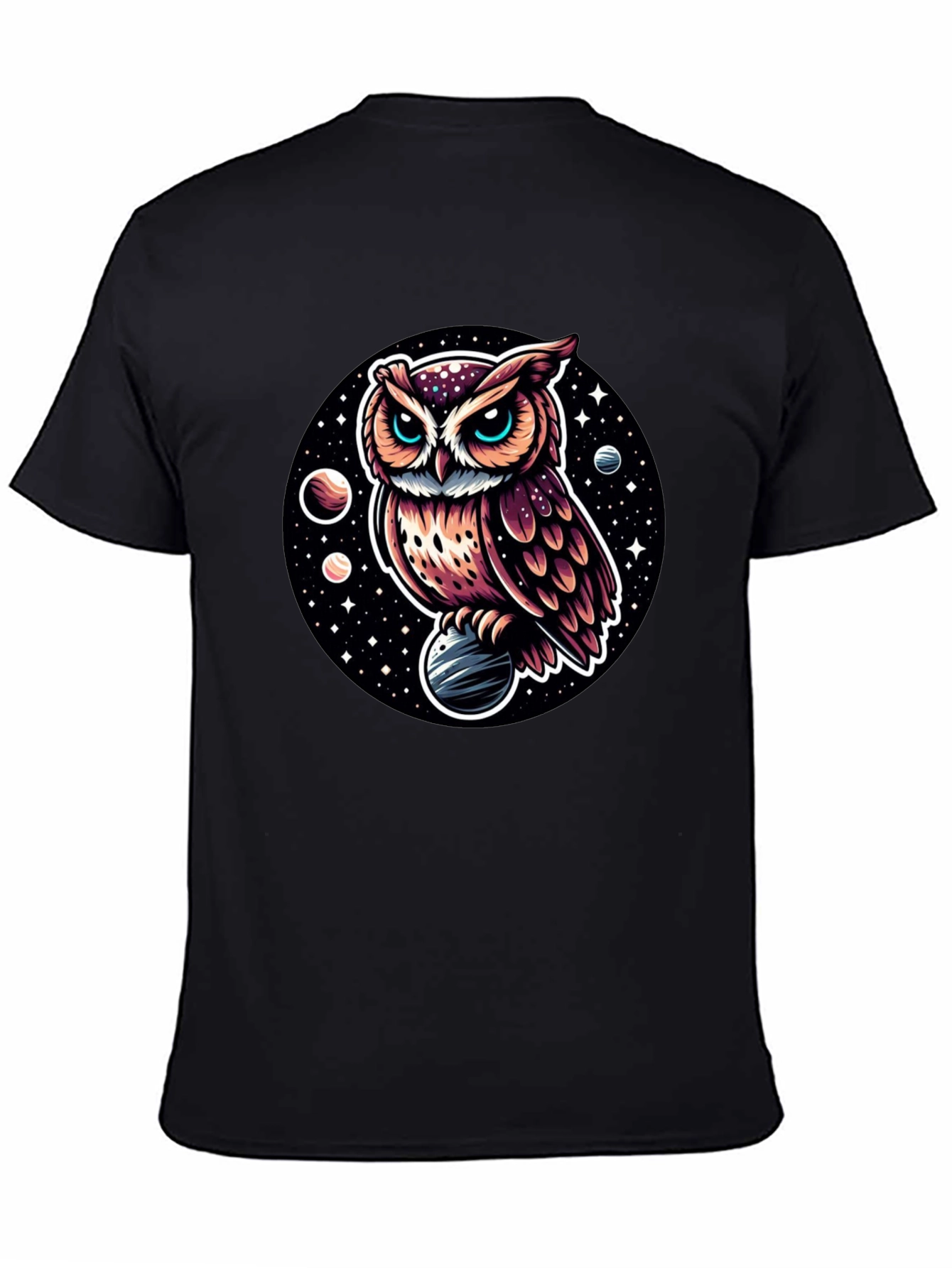 Cosmic Owl Graphic Tee - Black Cotton Blend