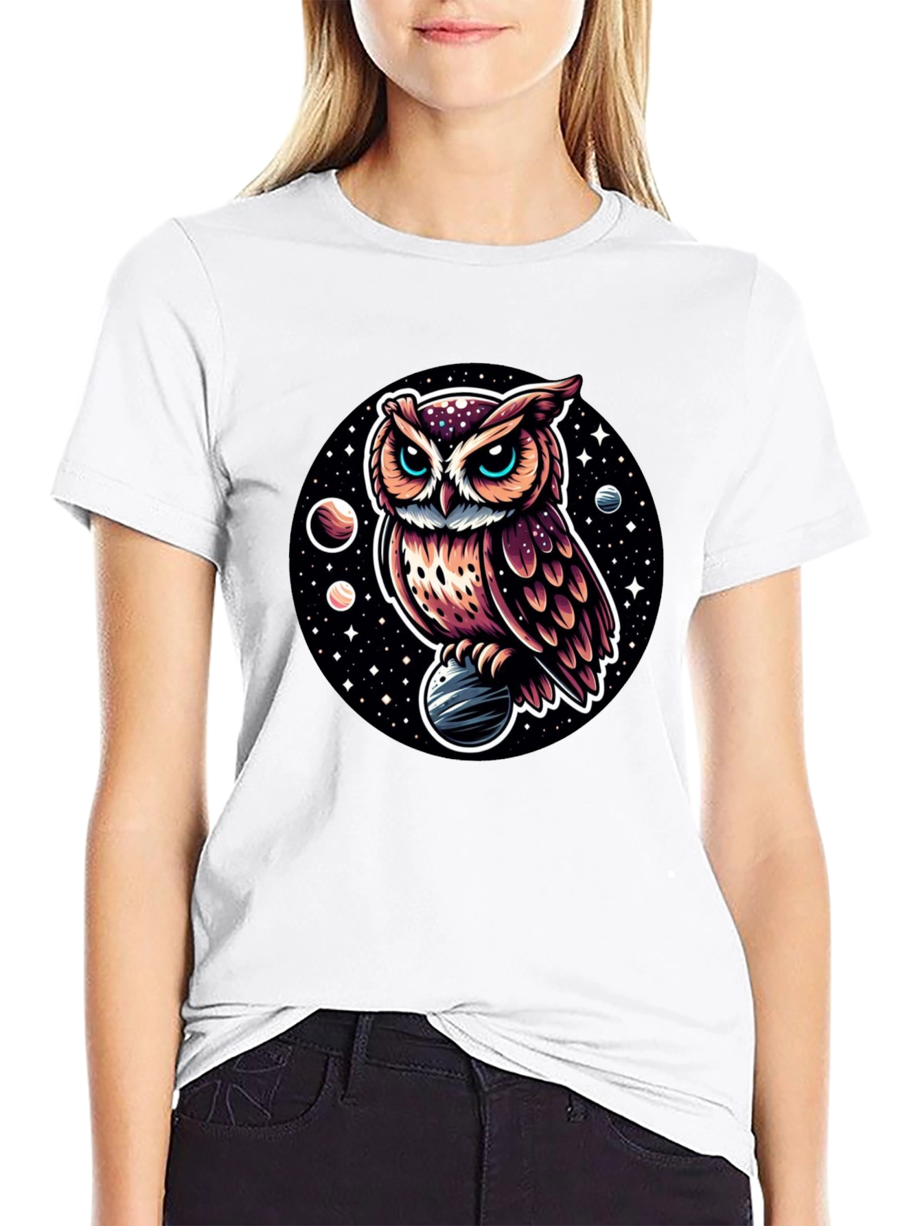 Cosmic Owl Graphic Tee - Black Cotton Blend