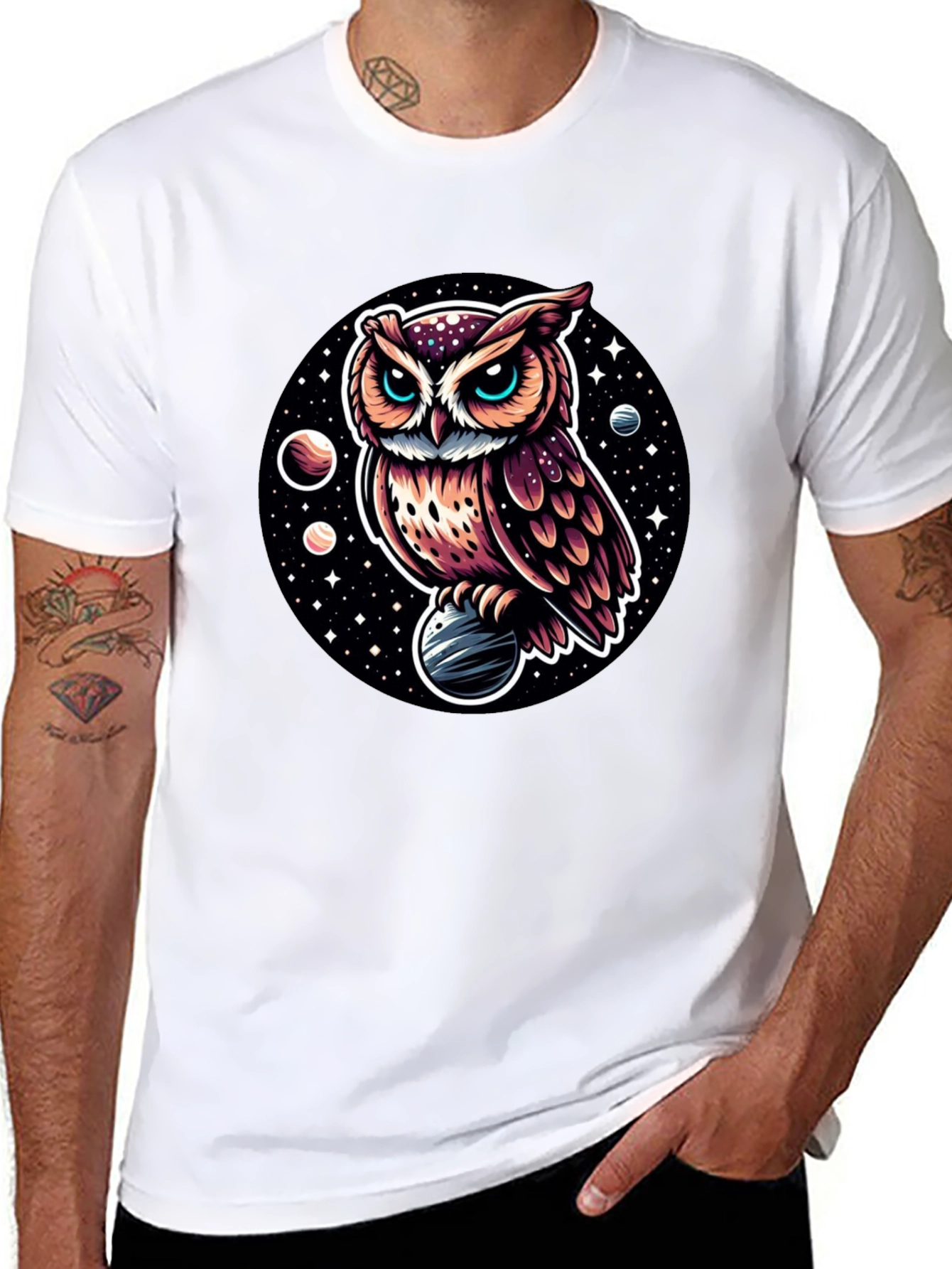 Cosmic Owl Graphic Tee - Black Cotton Blend