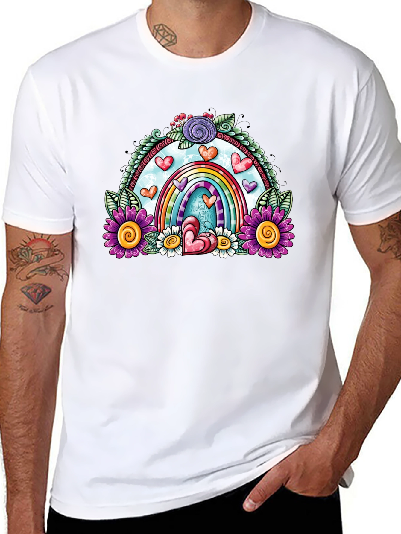 Rainbow Heart Floral T-Shirt