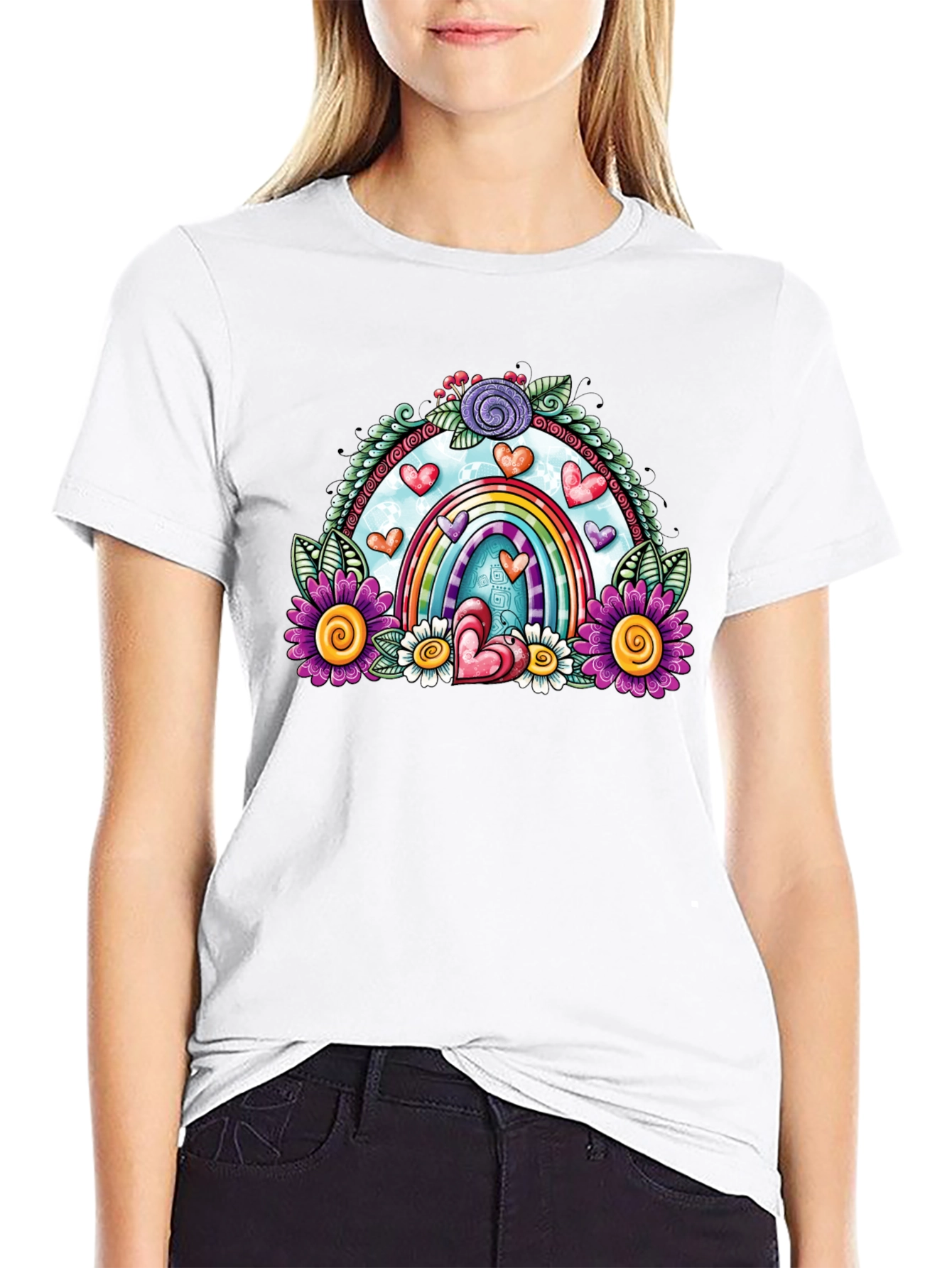 Rainbow Heart Floral T-Shirt