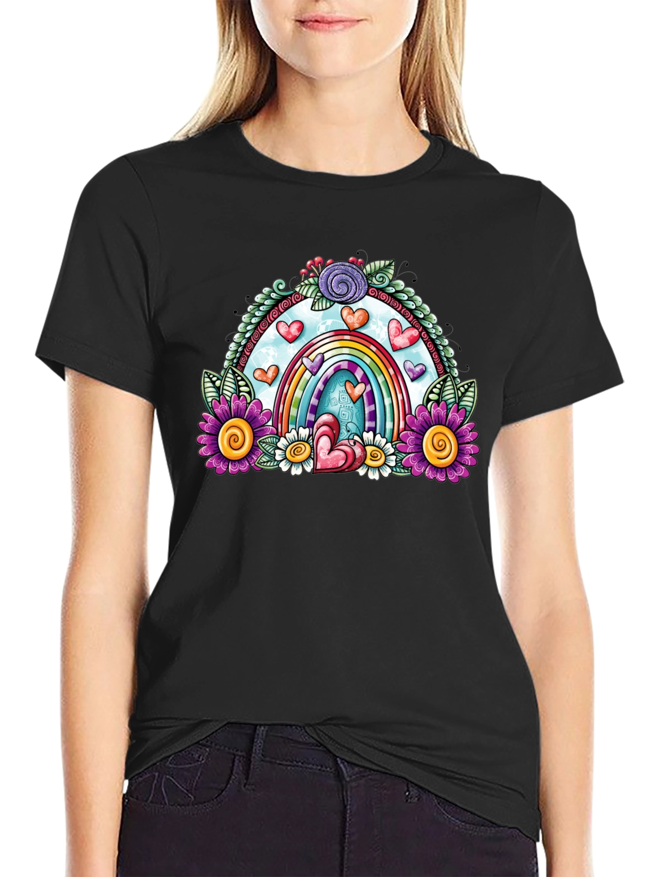 Rainbow Heart Floral T-Shirt