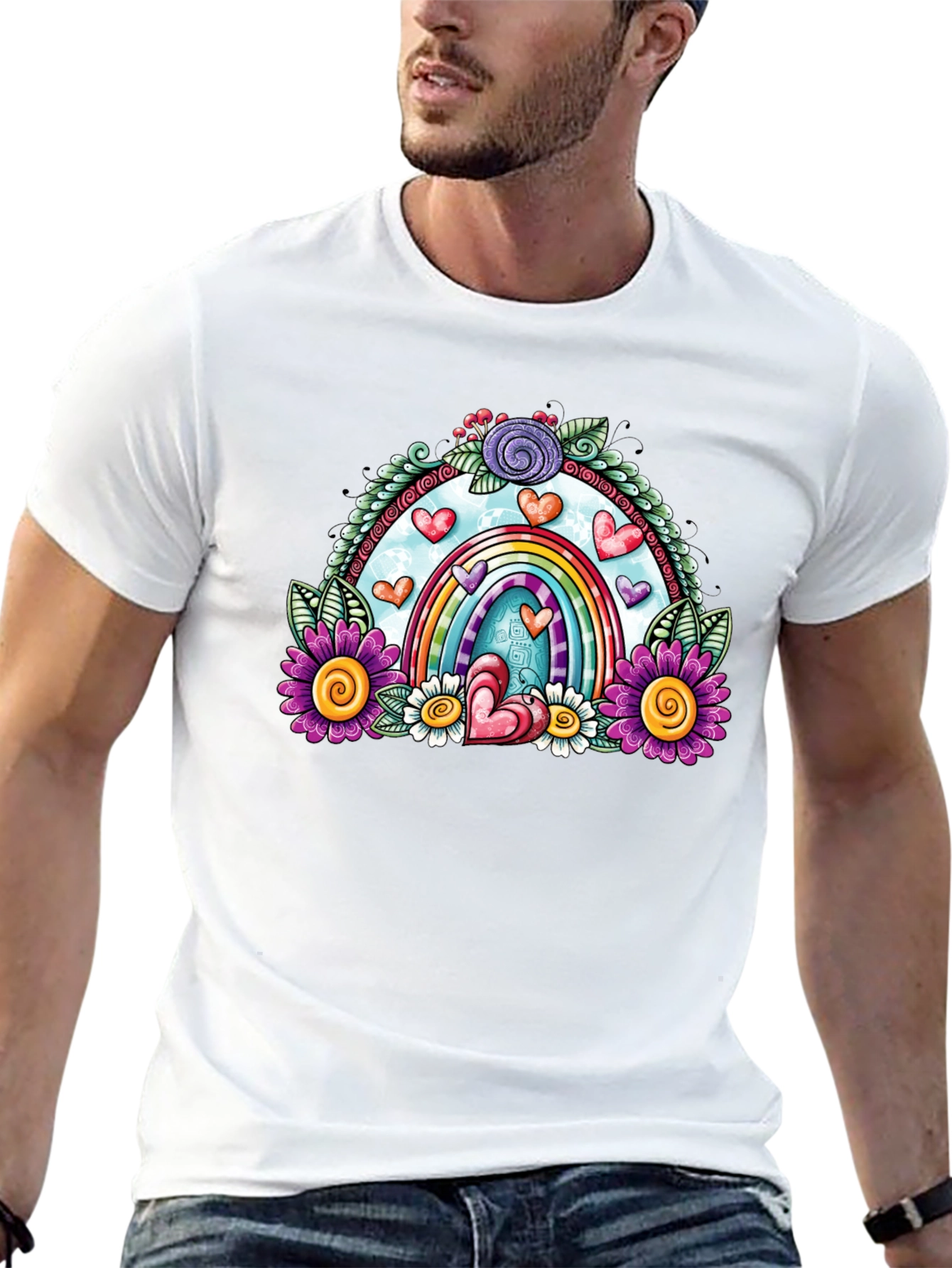 Rainbow Heart Floral T-Shirt