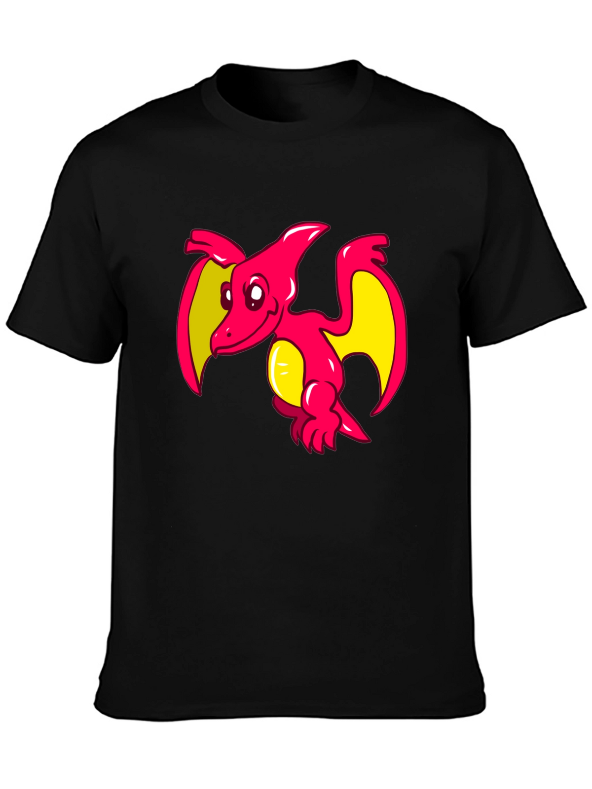 Cartoon Pterodactyl Graphic Tee - Black