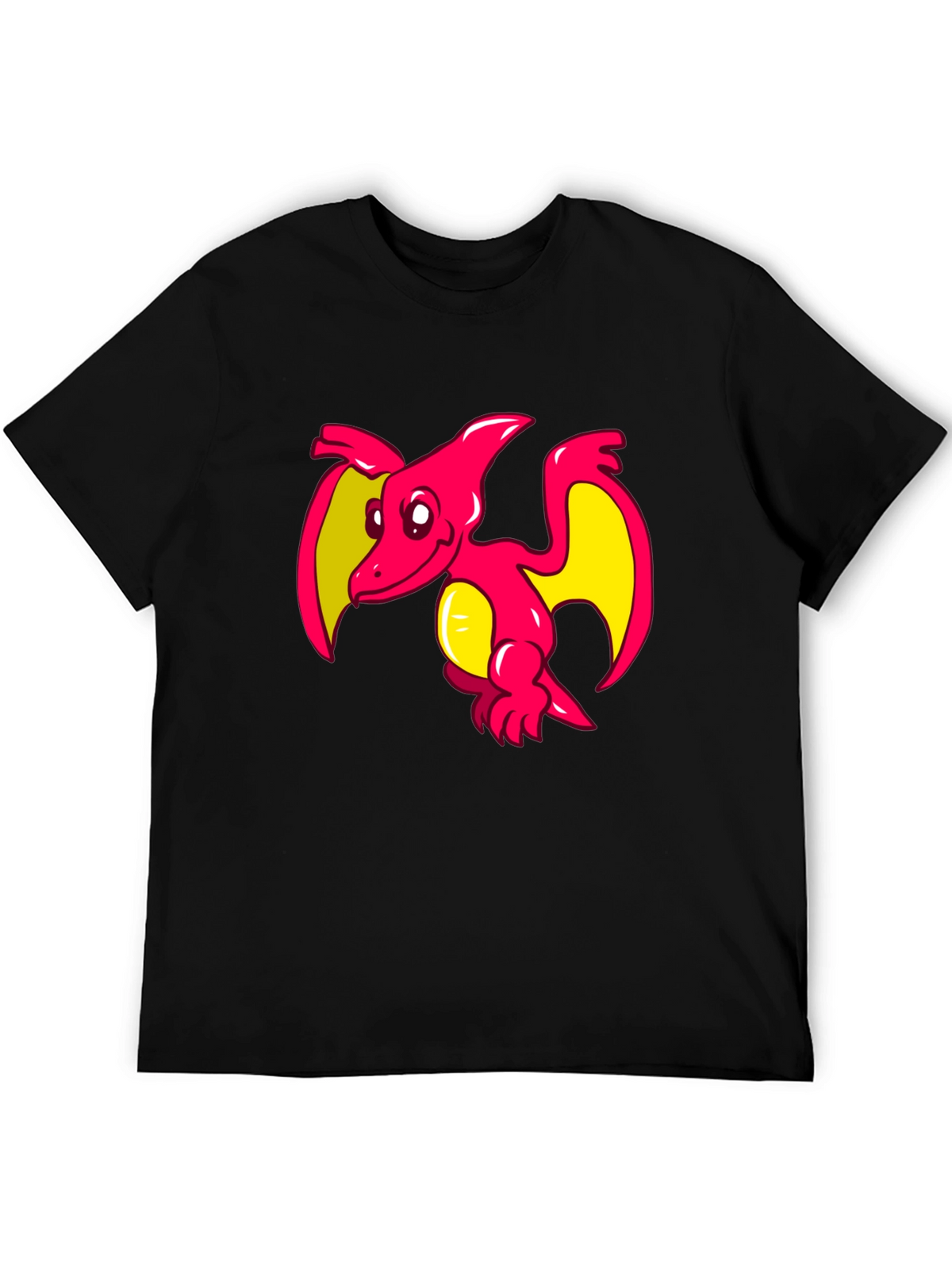 Cartoon Pterodactyl Graphic Tee - Black