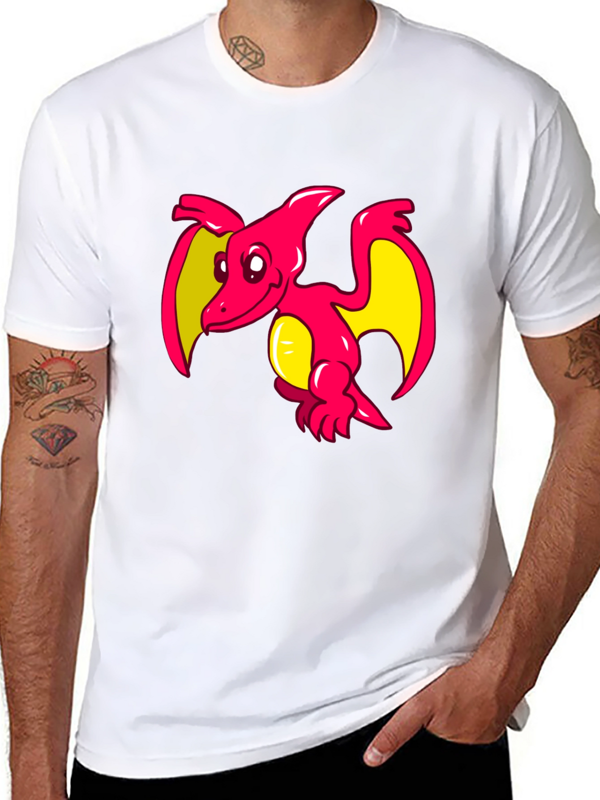 Cartoon Pterodactyl Graphic Tee - Black