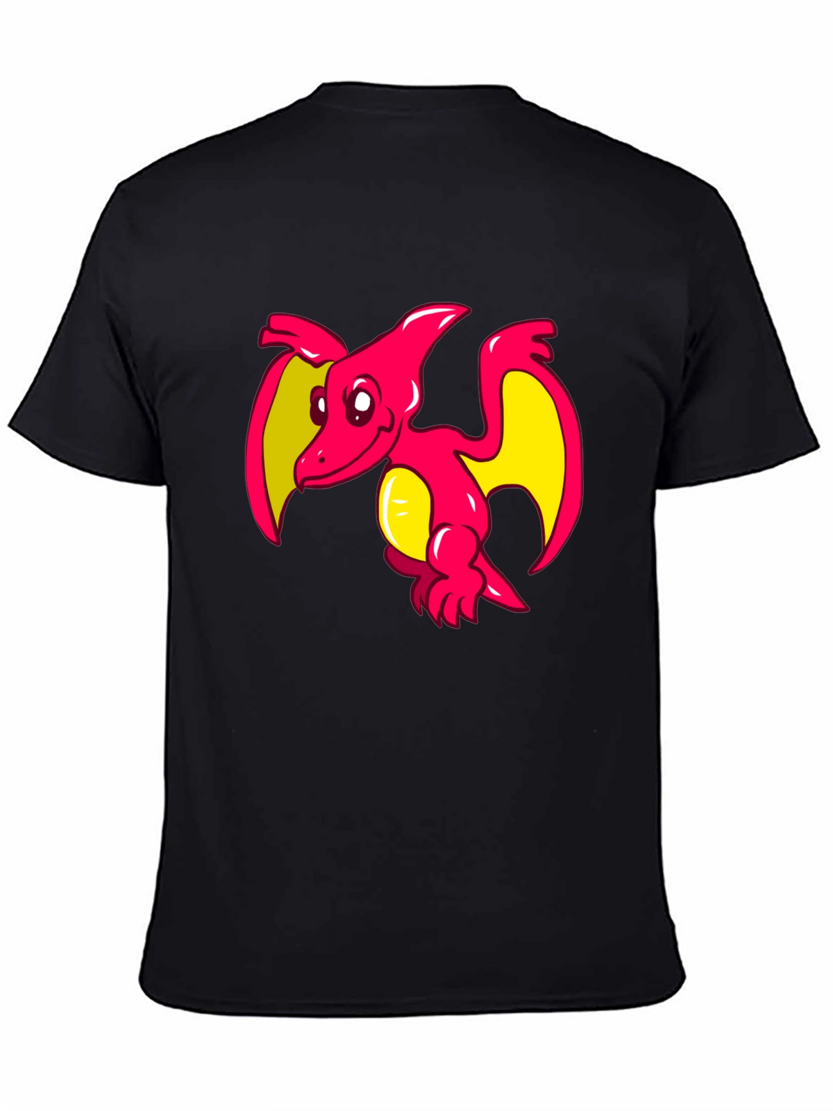 Cartoon Pterodactyl Graphic Tee - Black