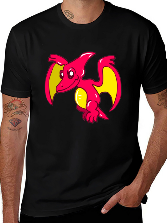 Cartoon Pterodactyl Graphic Tee - Black