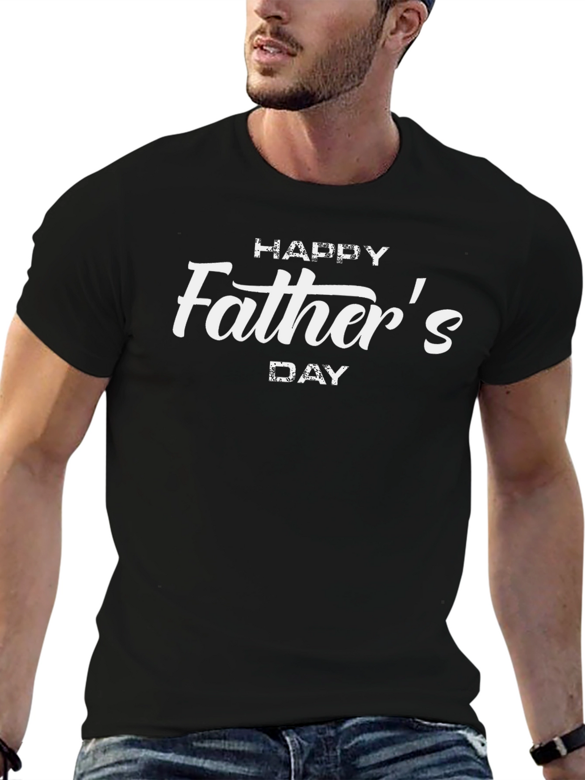 Happy Fathers Day T-Shirt - Black Cotton Tee