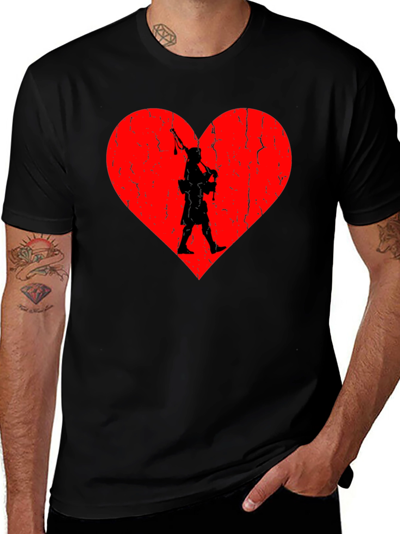 Scottish Pride Tee: Bagpiper Heart Design