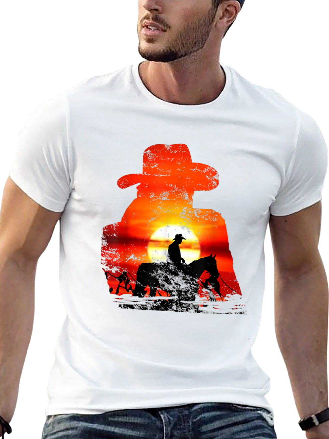 Cowboy Sunset Silhouette Graphic T-Shirt