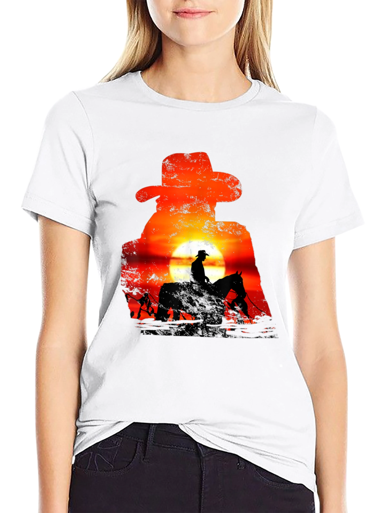 Cowboy Sunset Silhouette Graphic T-Shirt