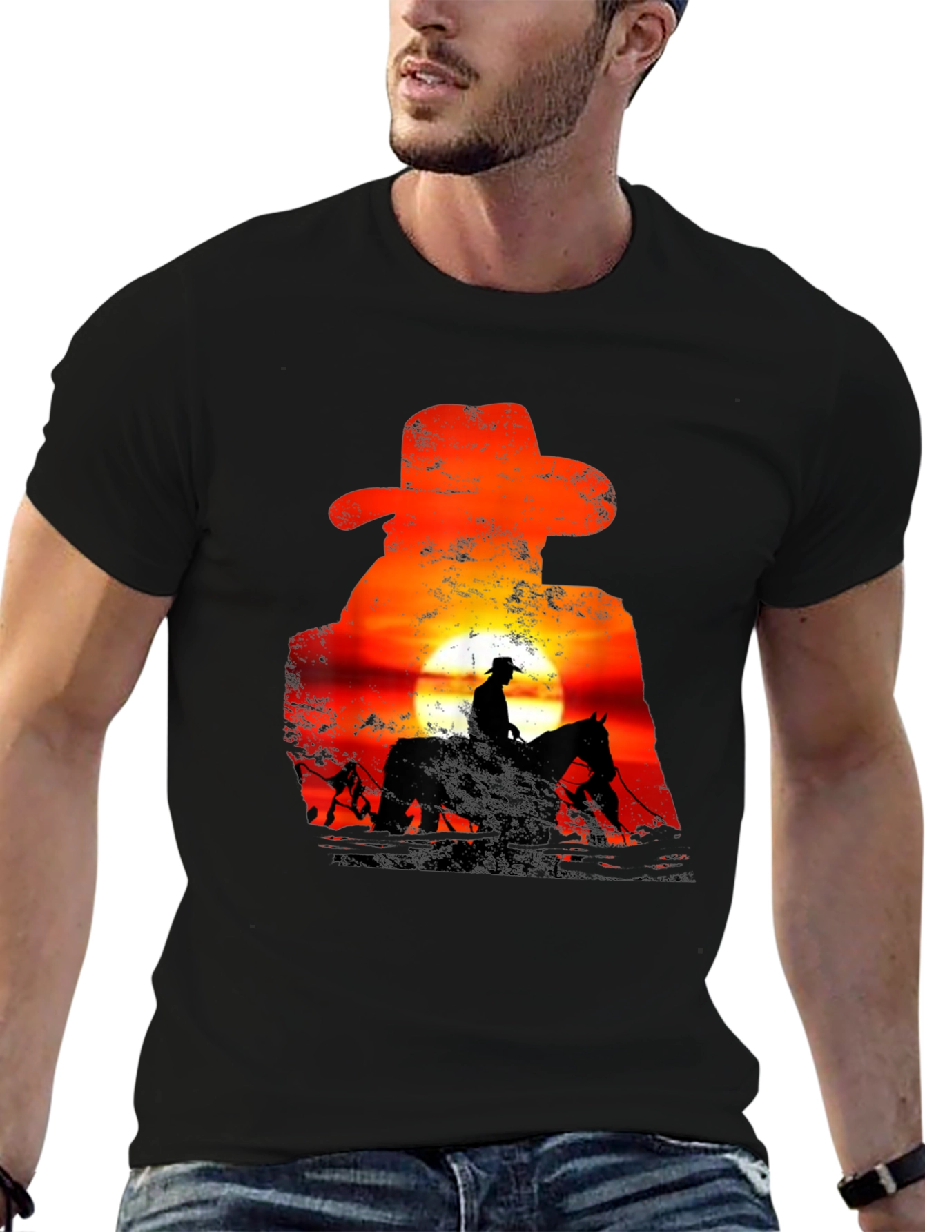 Cowboy Sunset Silhouette Graphic T-Shirt