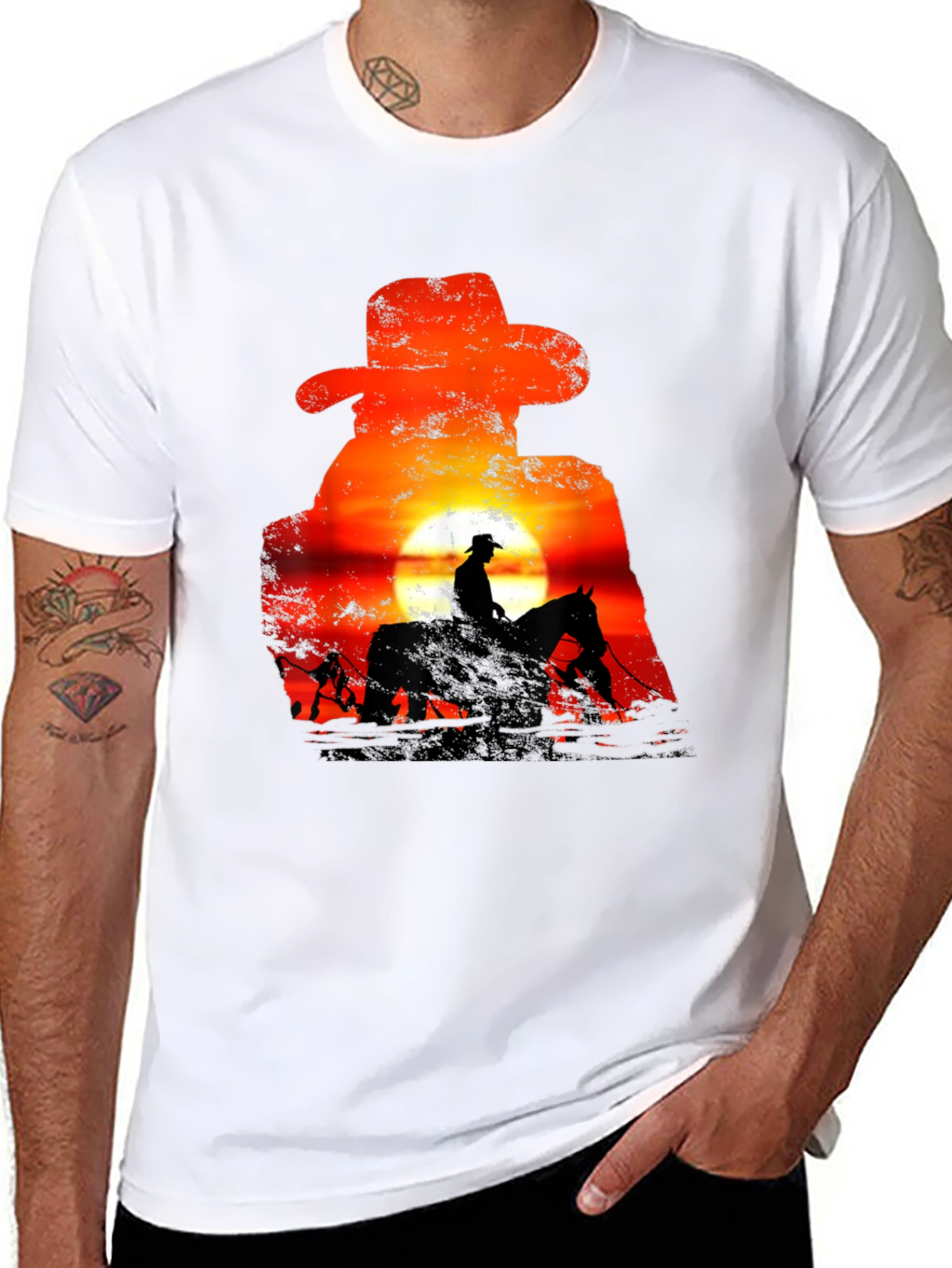 Cowboy Sunset Silhouette Graphic T-Shirt