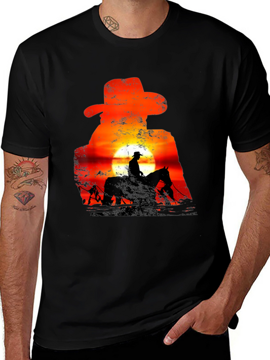 Cowboy Sunset Silhouette Graphic T-Shirt