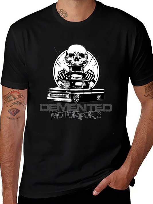 Demented Motorsports T-Shirt - Skull & Hot Rod Design