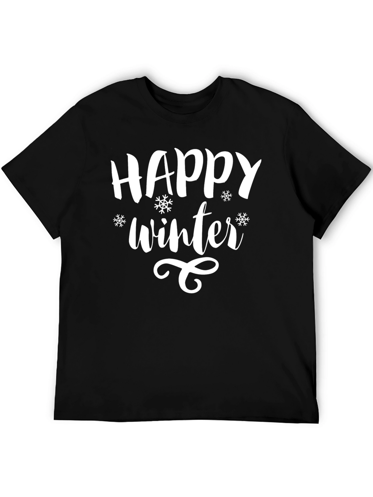 Happy Winter Graphic Print Black T-Shirt