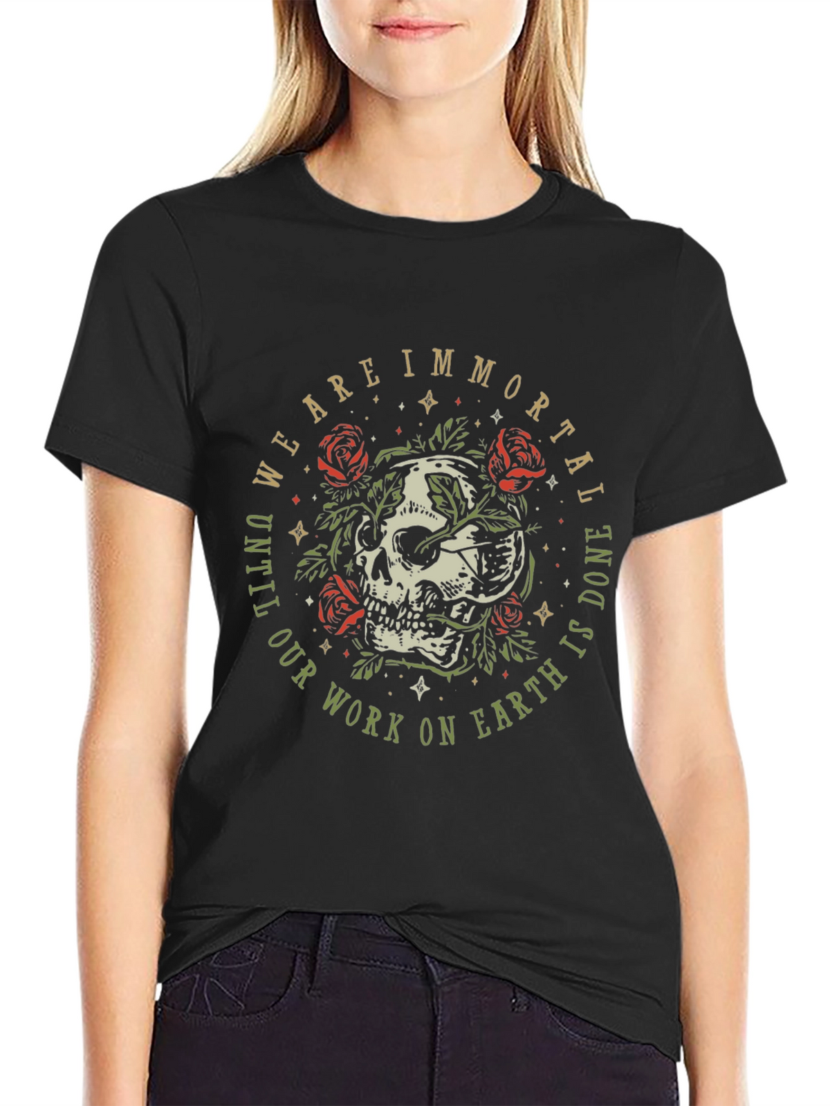 Immortal Skull Roses Graphic Tee - Black