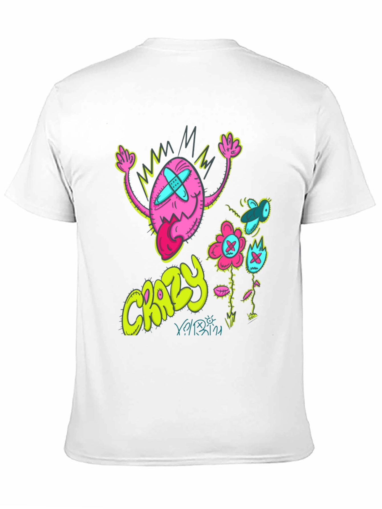 Crazy Cartoon Graphic Tee - Black Cotton Blend