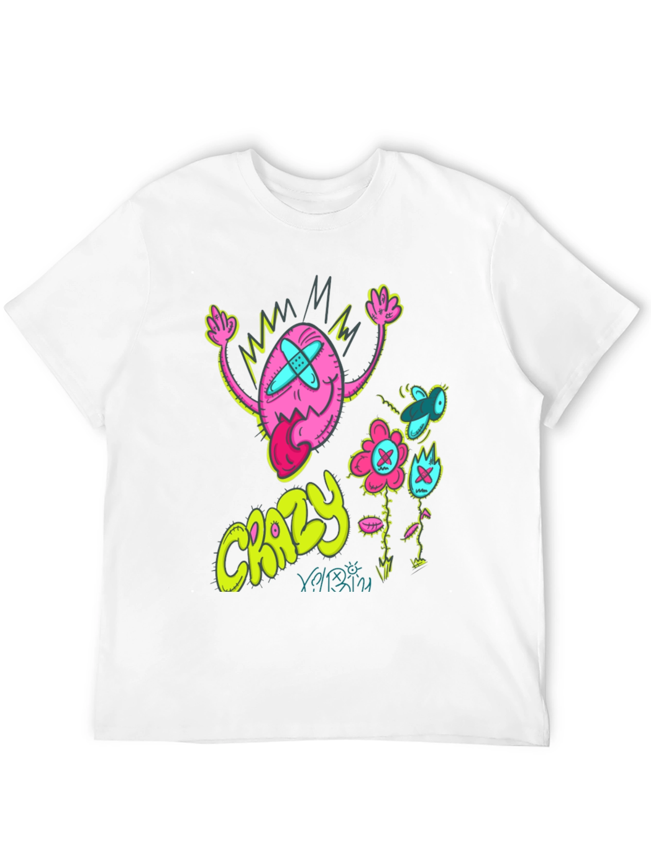 Crazy Cartoon Graphic Tee - Black Cotton Blend