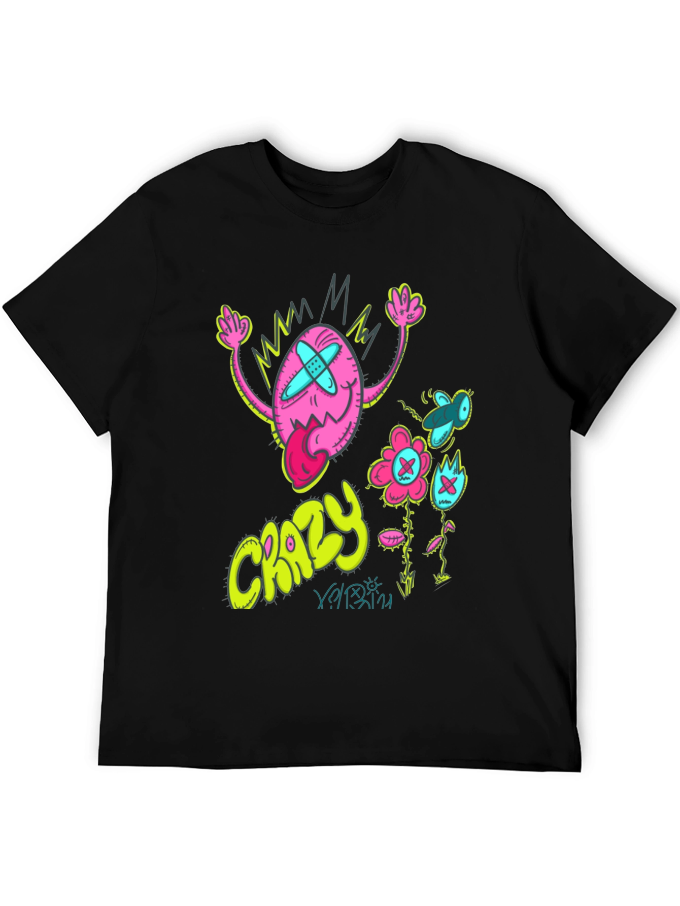 Crazy Cartoon Graphic Tee - Black Cotton Blend