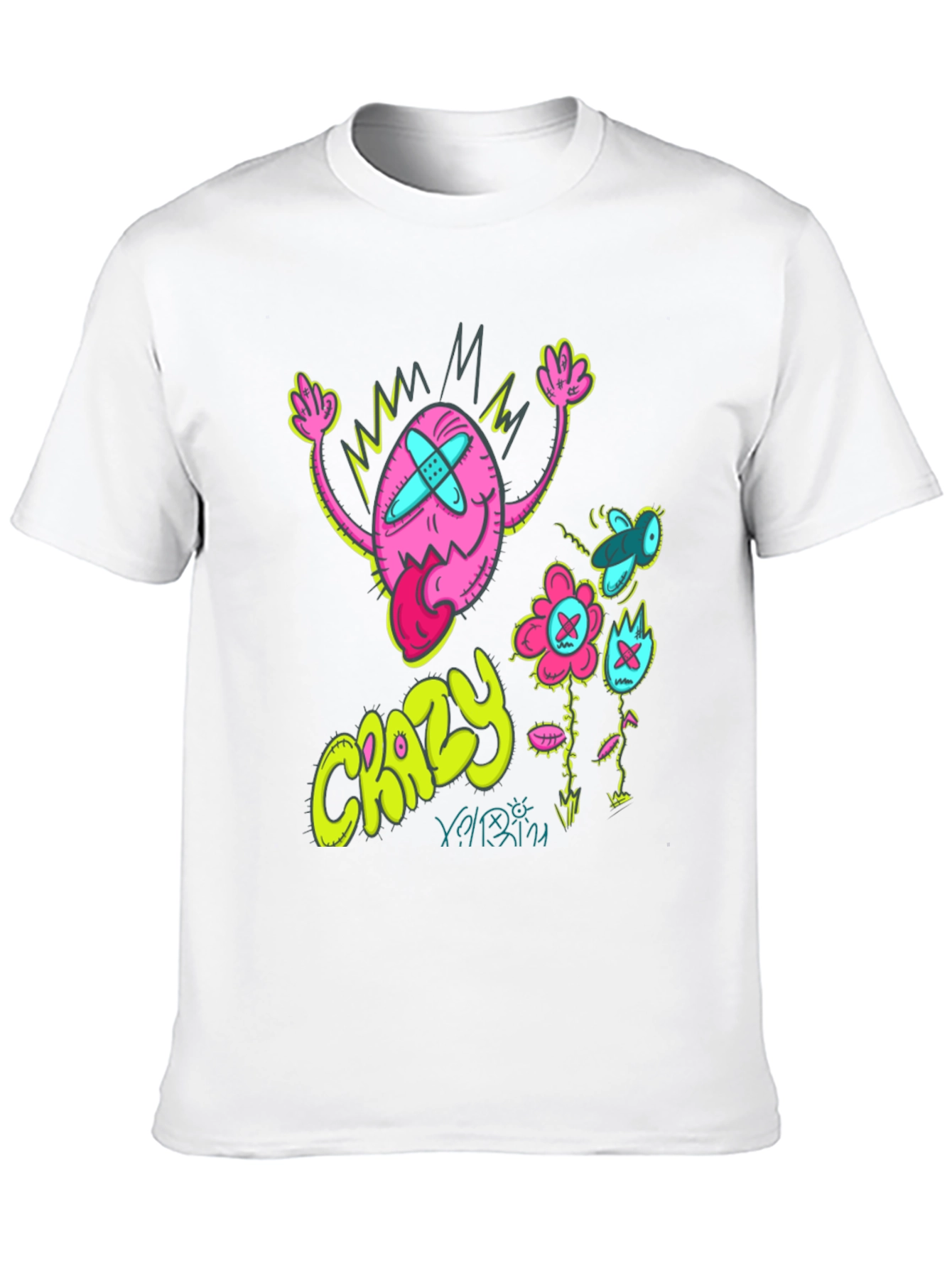 Crazy Cartoon Graphic Tee - Black Cotton Blend