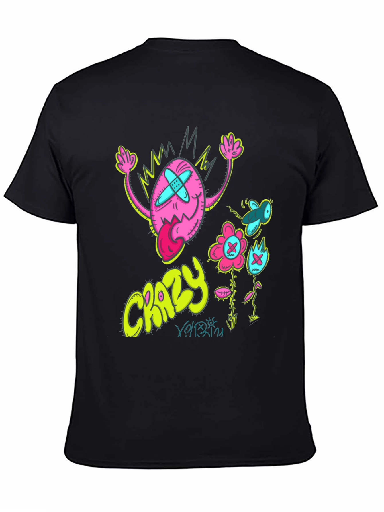 Crazy Cartoon Graphic Tee - Black Cotton Blend