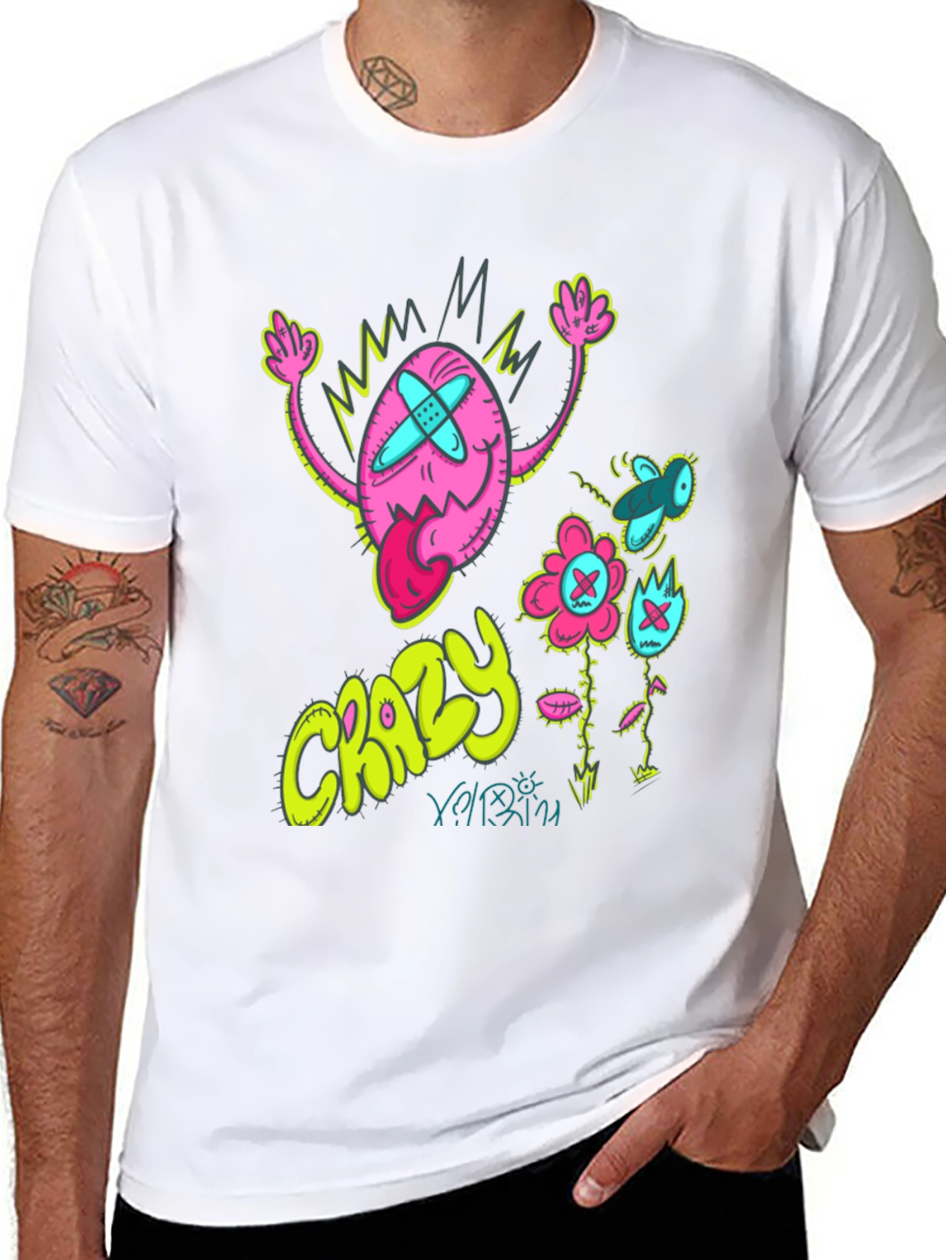Crazy Cartoon Graphic Tee - Black Cotton Blend